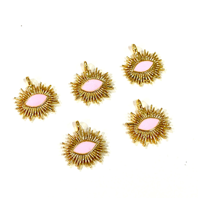 24Kt Gold Plated Pink Enamelled Eye Charms, 5 pcs in a Pack