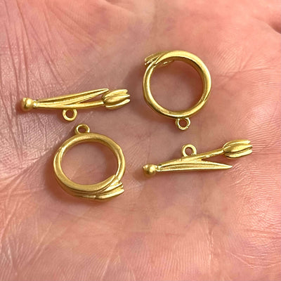 2 Sets 24Kt Matte Gold Plated Tulip Toggle Clasps,£2.5