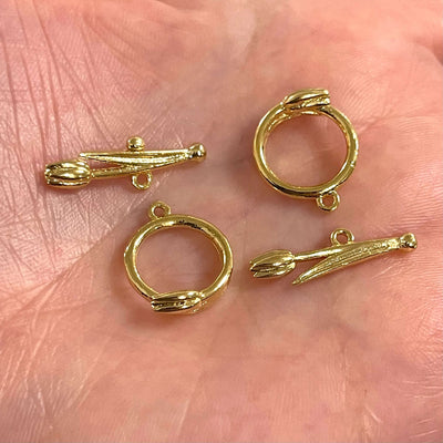 2 Sets 24Kt Shiny Gold Plated Tulip Toggle Clasps,£2.5