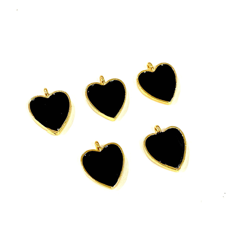 24 Karat vergoldete, schwarz emaillierte Herzanhänger, 5 Stück in einer Packung