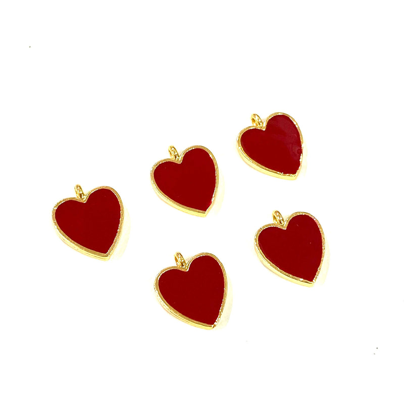 24 Karat vergoldete, rot emaillierte Herzanhänger, 5 Stück in einer Packung