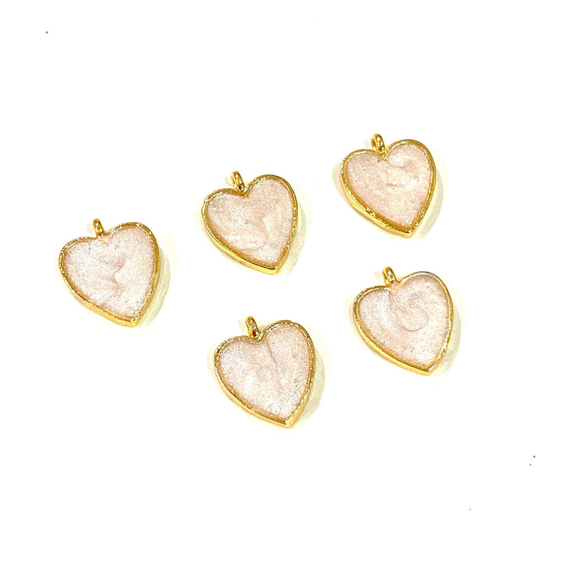24Kt Gold Plated Ivory Enamelled Heart Charms, 5 pcs in a Pack