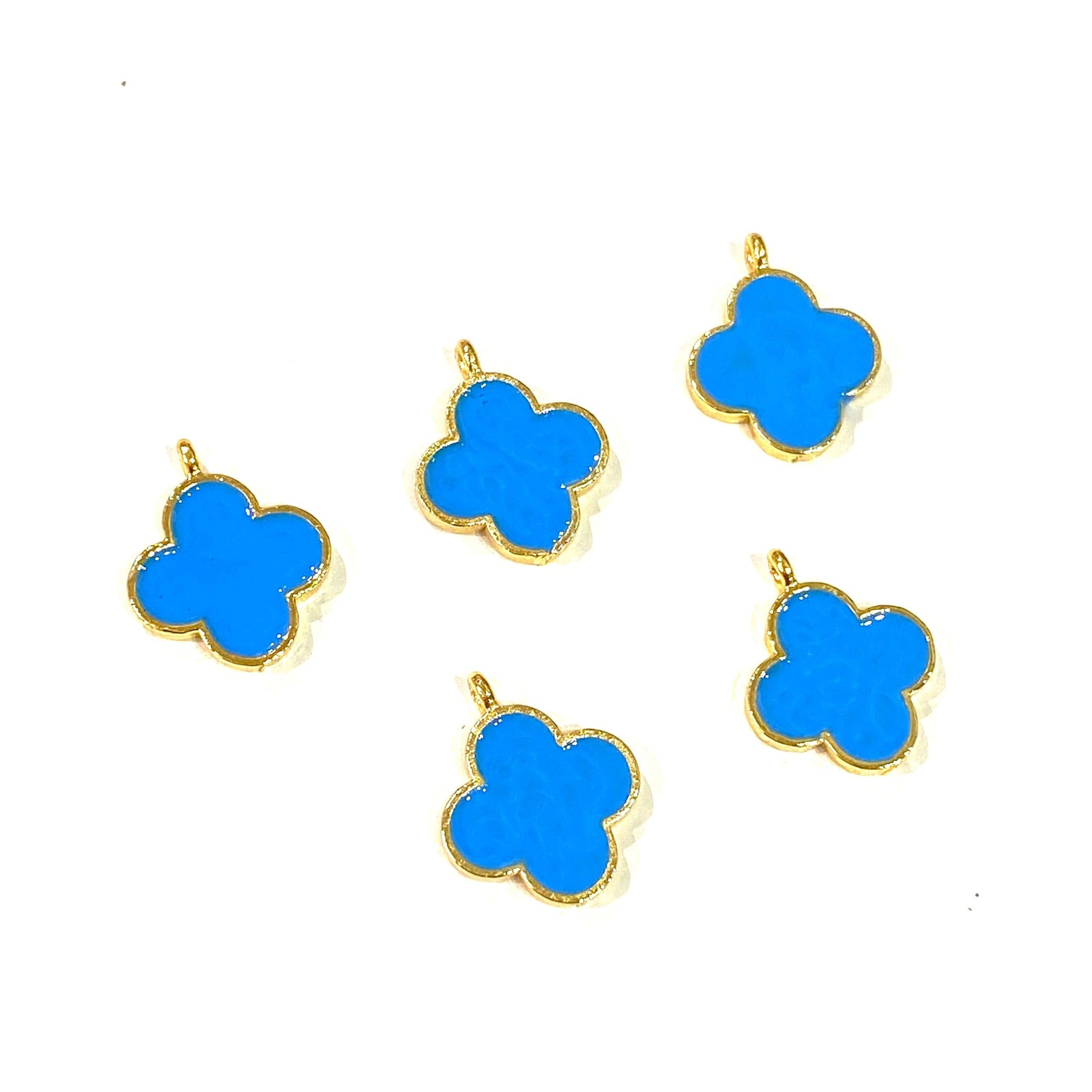 24Kt Gold Plated Blue Enamelled Clover Charms, 5 pcs in a Pack