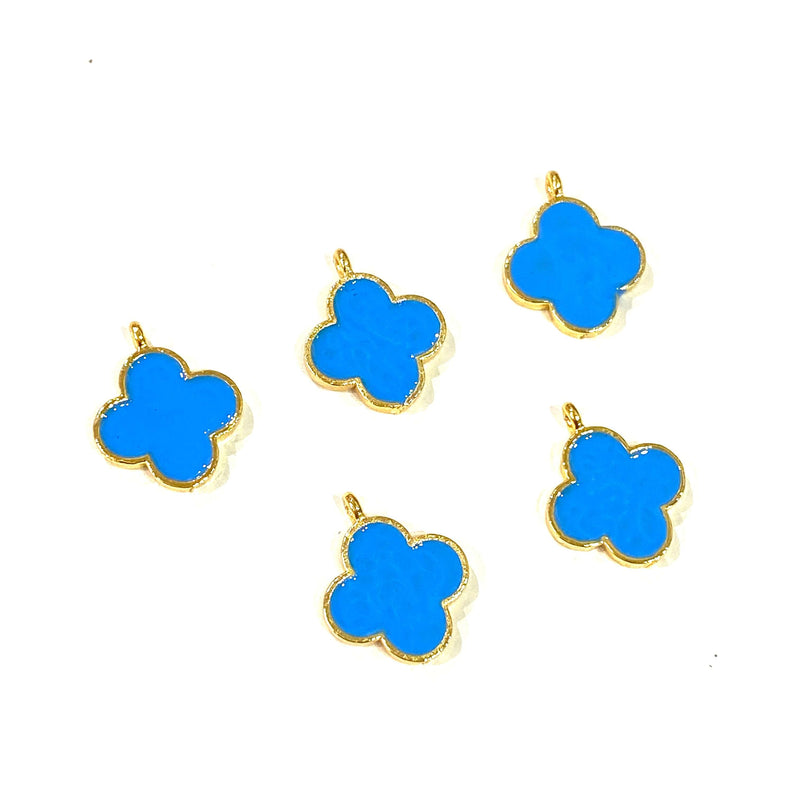 24Kt Gold Plated Blue Enamelled Clover Charms, 5 pcs in a Pack£3