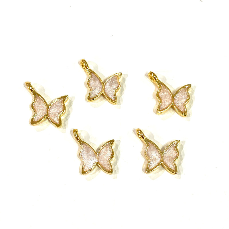 24 Karat vergoldete winzige Schmetterlings-Anhänger mit Emaille, 5 Stück in einer Packung