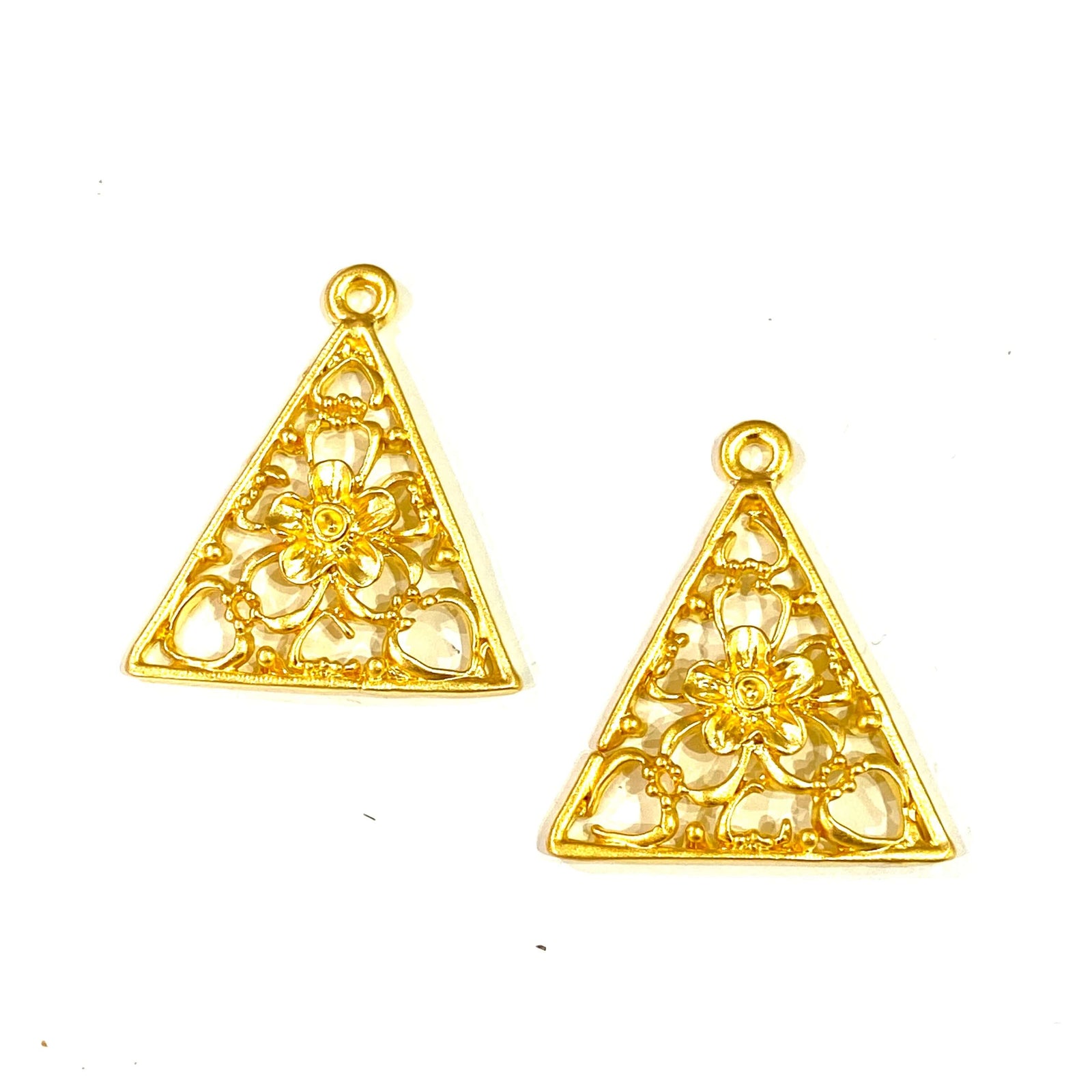 24Kt Matte Gold Plated Authentic Triangle Charms, 2 Pcs in a Pack