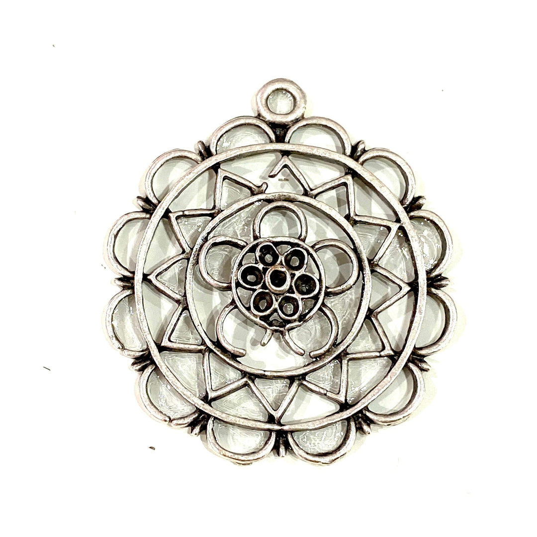 Antique Silver Plated Flower Pendant, 36mm Silver Pendant