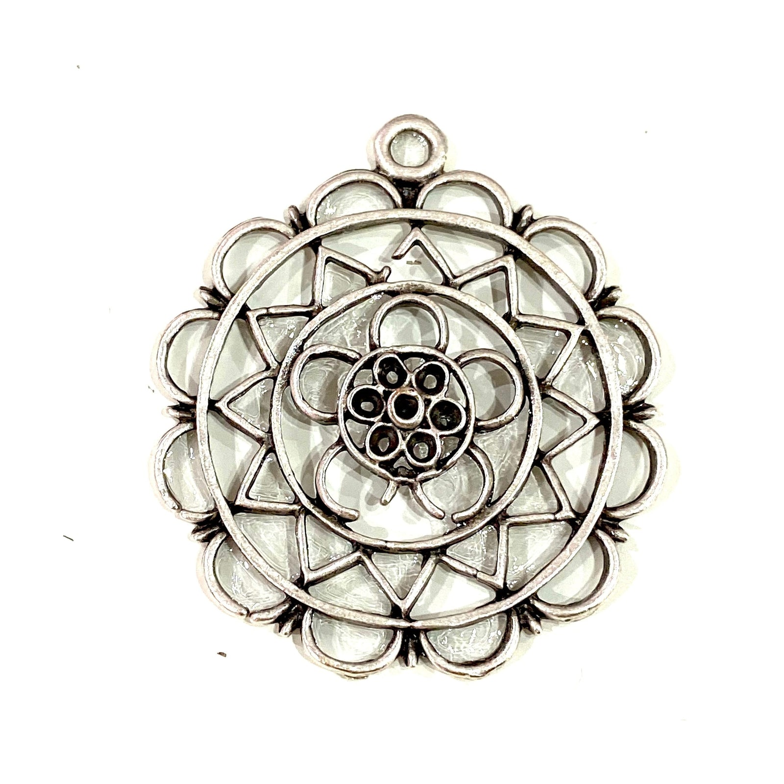 Antique Silver Plated Flower Pendant, 36mm Silver Pendant