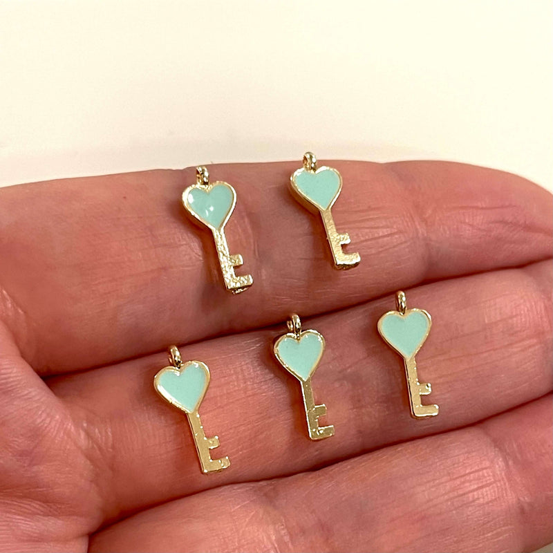 24Kt Gold Plated Mint Enamelled Key Charms, 5 pcs in a pack