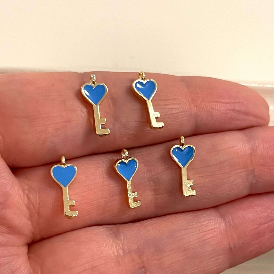 24Kt Gold Plated Blue Enamelled Key Charms, 5 pcs in a pack