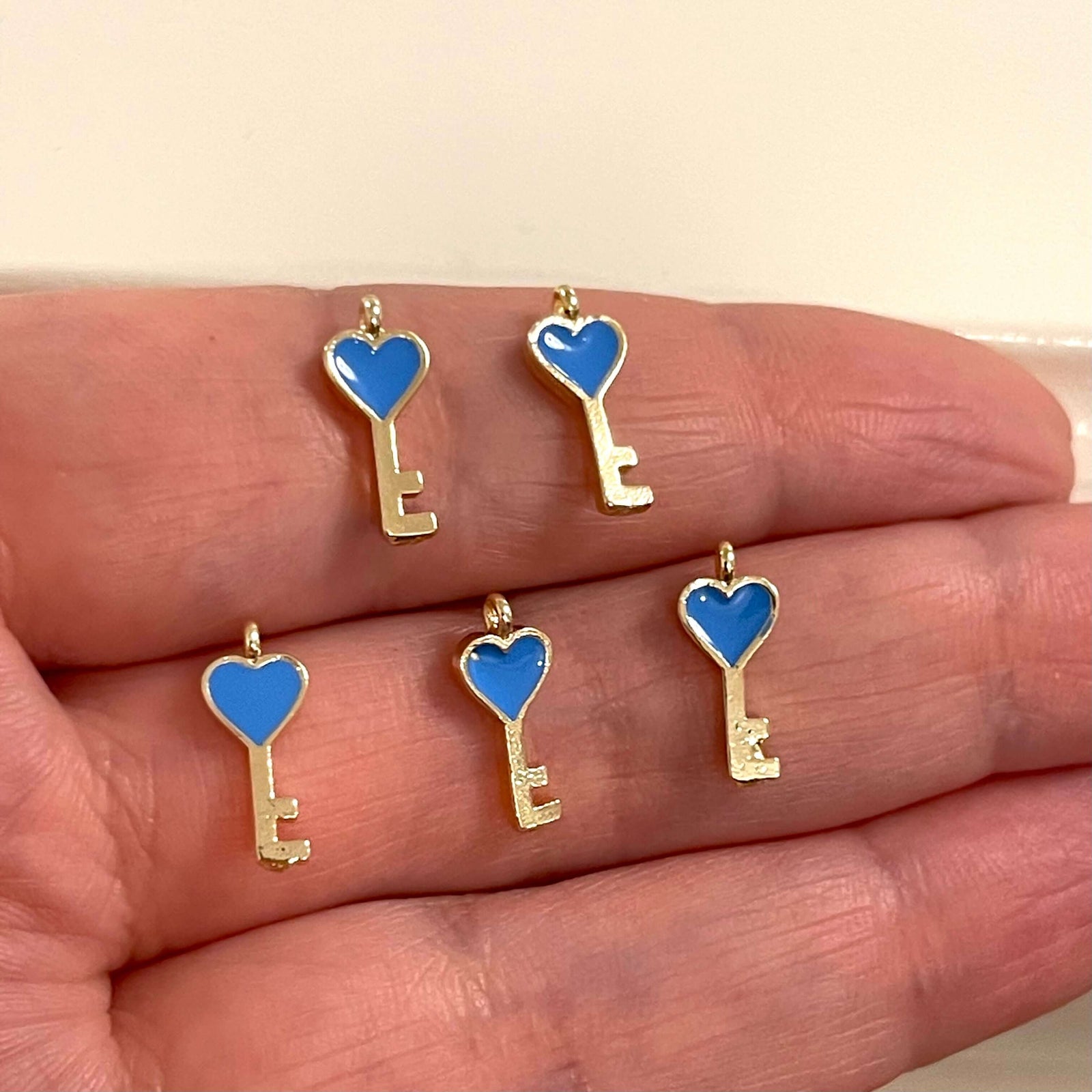24Kt Gold Plated Blue Enamelled Key Charms, 5 pcs in a pack