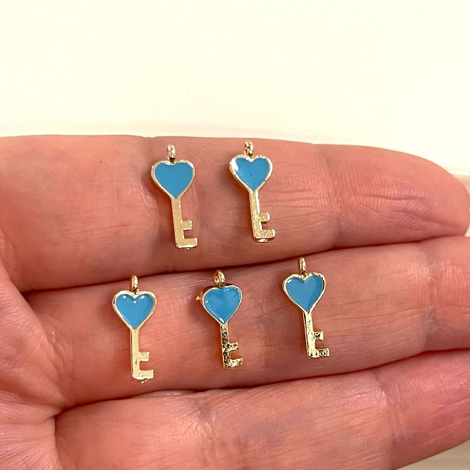 24Kt Gold Plated Lt. Blue Enamelled Key Charms, 5 pcs in a pack