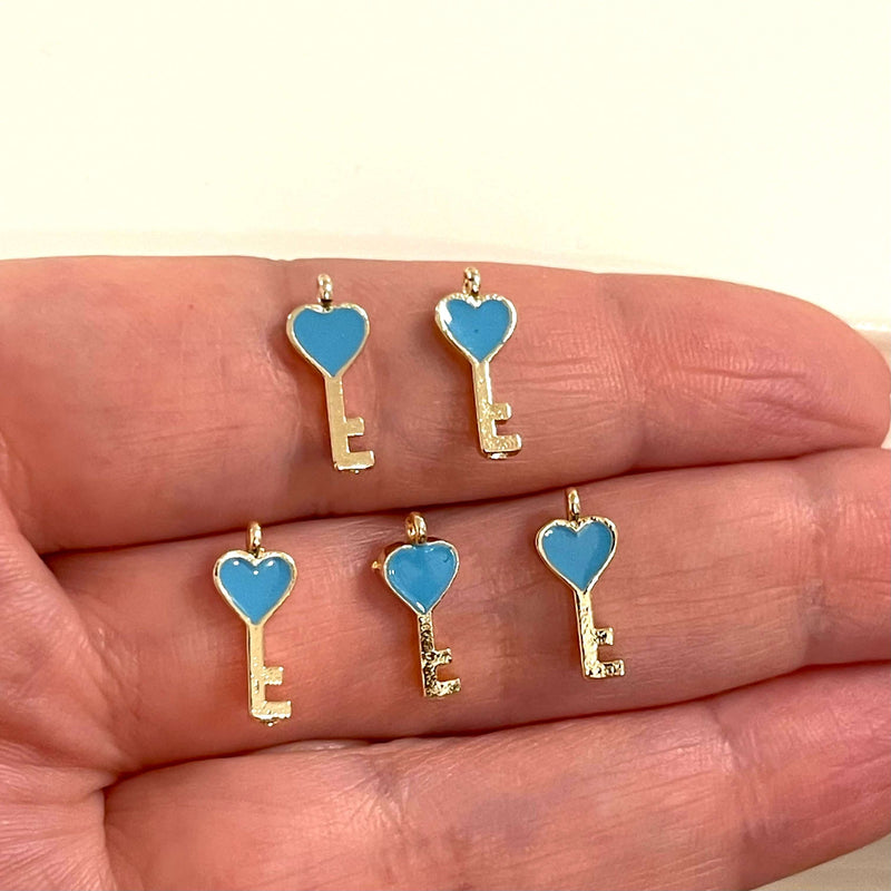 24Kt Gold Plated  Lt. Blue Enamelled Key Charms, 5 pcs in a pack£2.5