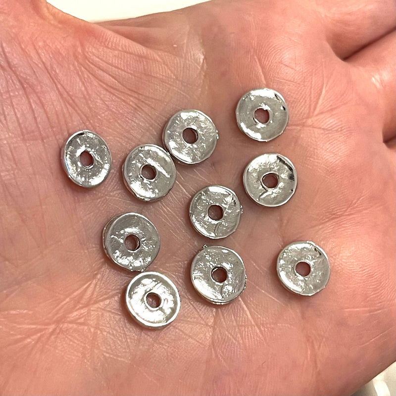 Rhodium Plated 10mm Brass Coin Charms, 10 pcs in a pack