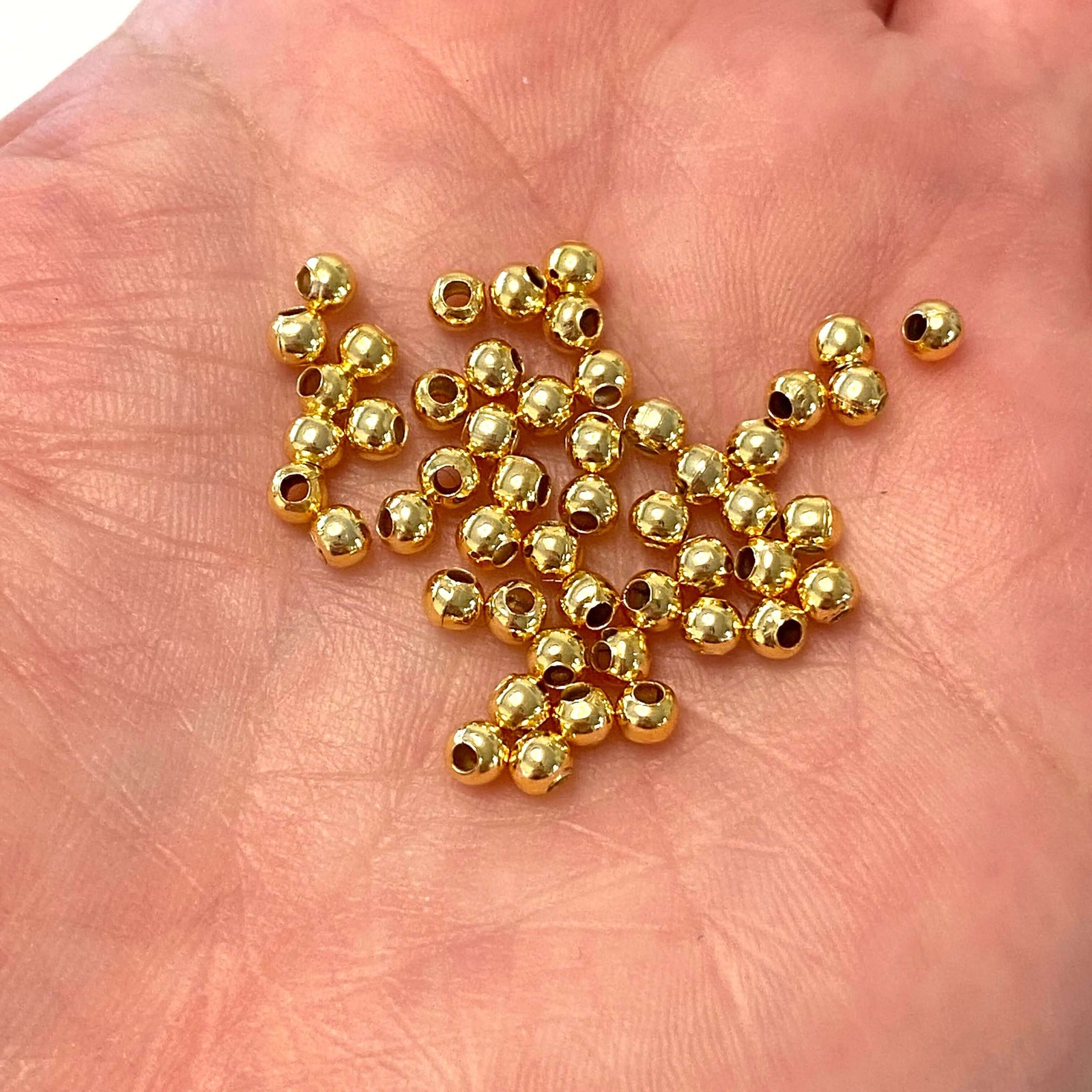 24Kt Shiny Gold Plated 3mm Spacer Balls, 50 pieces in a pack,
