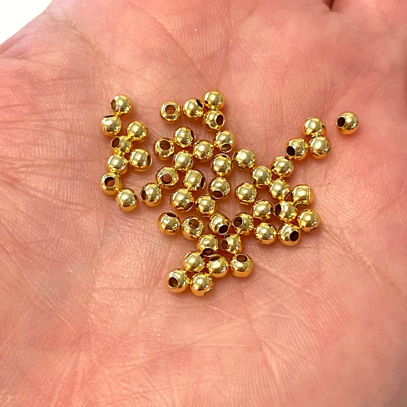 24 Karat glänzend vergoldete 3 mm Distanzkugeln, 100 Stück in einer Packung,