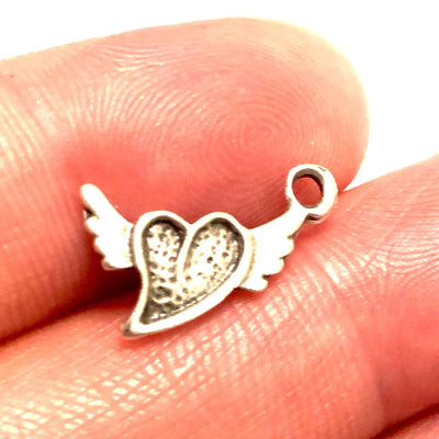 10 pcs Angel Heart Silver Plated Charms, Antique Silver Plated Angel Heart Charms£1.5