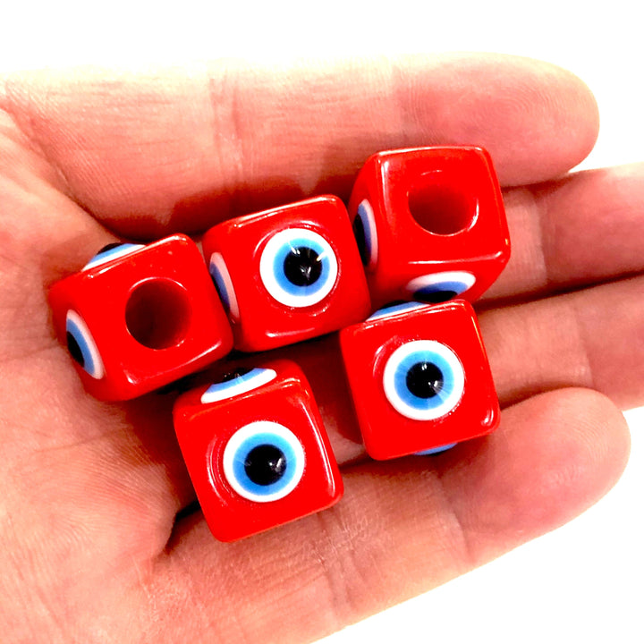 Large Hole Evil Eye Resin Beads, 15mm Beads, 7mm Hole, 5 Beads in a Pack