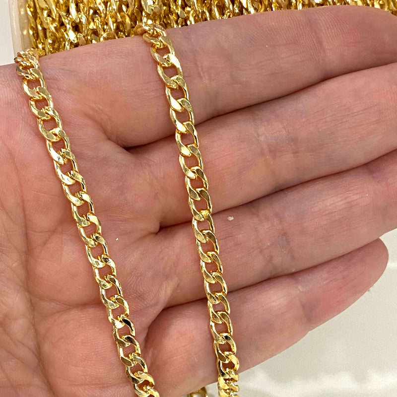 24 Karat glänzend vergoldete Gourmet-Kette, 6 x 4 Gold-Gourmet-Kette