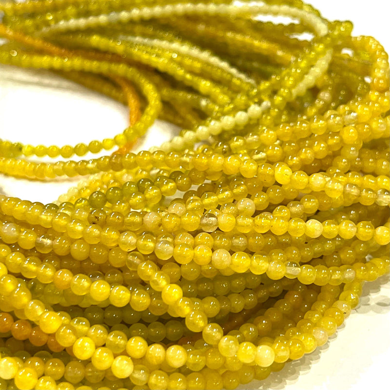 3mm Yellow Jade Smooth Round Gemstone Beads, 127 Beads