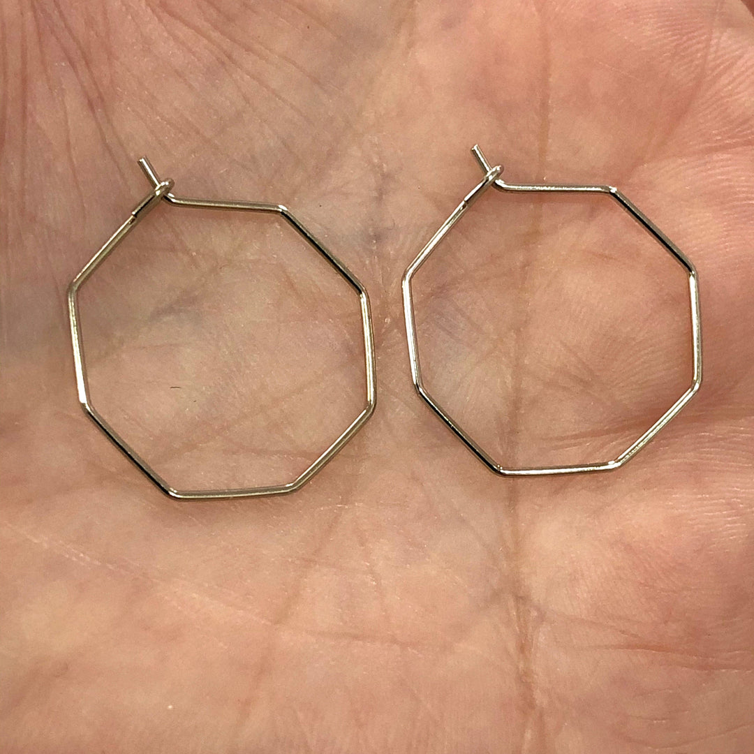 Rhodium Plated 20mm Octagon Earrings, Octagon Loop Earring Supplies