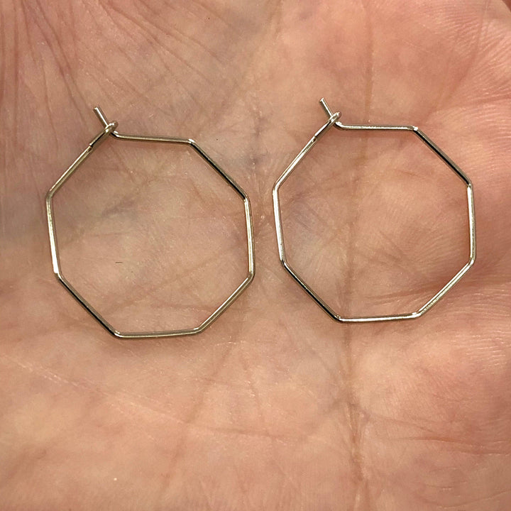 Rhodium Plated 20mm Octagon Earrings, Octagon Loop Earring Supplies