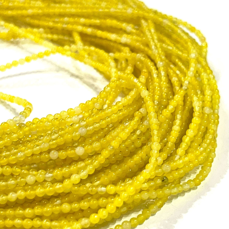 Perles rondes lisses en jade jaune de 2 mm, 174 perles