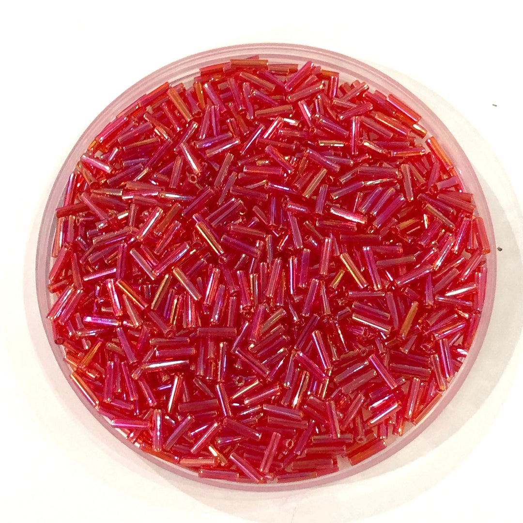 Miyuki Bugles size 6mm 0254 Transparent Red AB 10 grams.