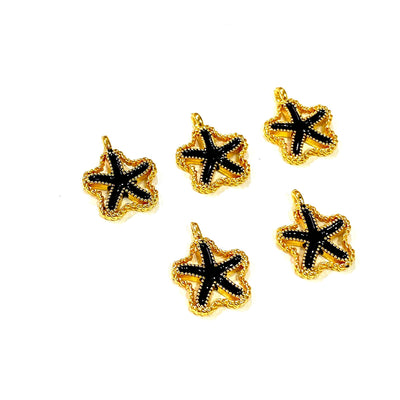 24Kt Gold Plated Black Enamelled Starfish Charms, 5 Pcs in a Pack£1.5