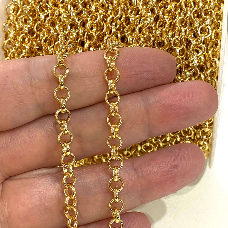 Chaîne en or 5 mètres 5 mm, chaîne plaquée or 24 carats, chaîne de collier plaquée or, chaîne de bracelet, chaîne Belcher, chaîne en or, chaîne Rolo
