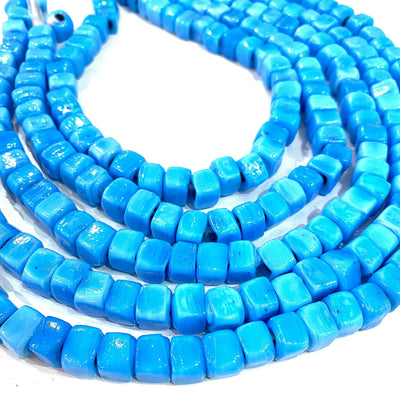 Hand Made Glass Cube Beads, Large Hole Traditional Lampwork Glass Beads, 10 Beads-BLUE