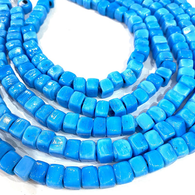 Hand Made Glass Cube Beads, Large Hole Traditional Lampwork Glass Beads, 10 Beads-BLUE