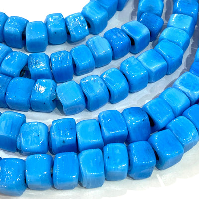 Hand Made Glass Cube Beads, Large Hole Traditional Lampwork Glass Beads, 10 Beads-BLUE