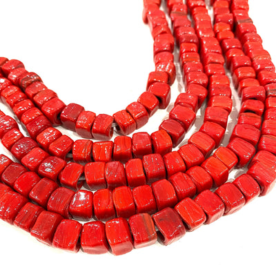 Hand Made Glass Cube Beads, Large Hole Traditional Lampwork Glass Beads, 10 Beads-RED