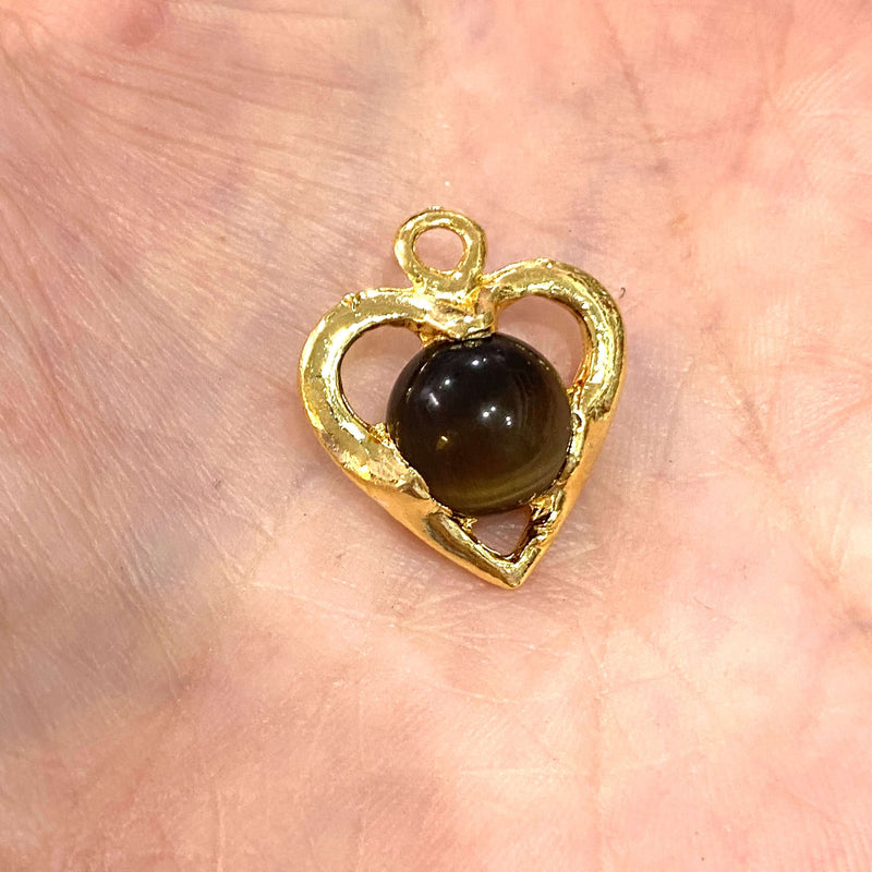 24Kt Gold Plated Heart 10mm Cat Eye Stone Pendant