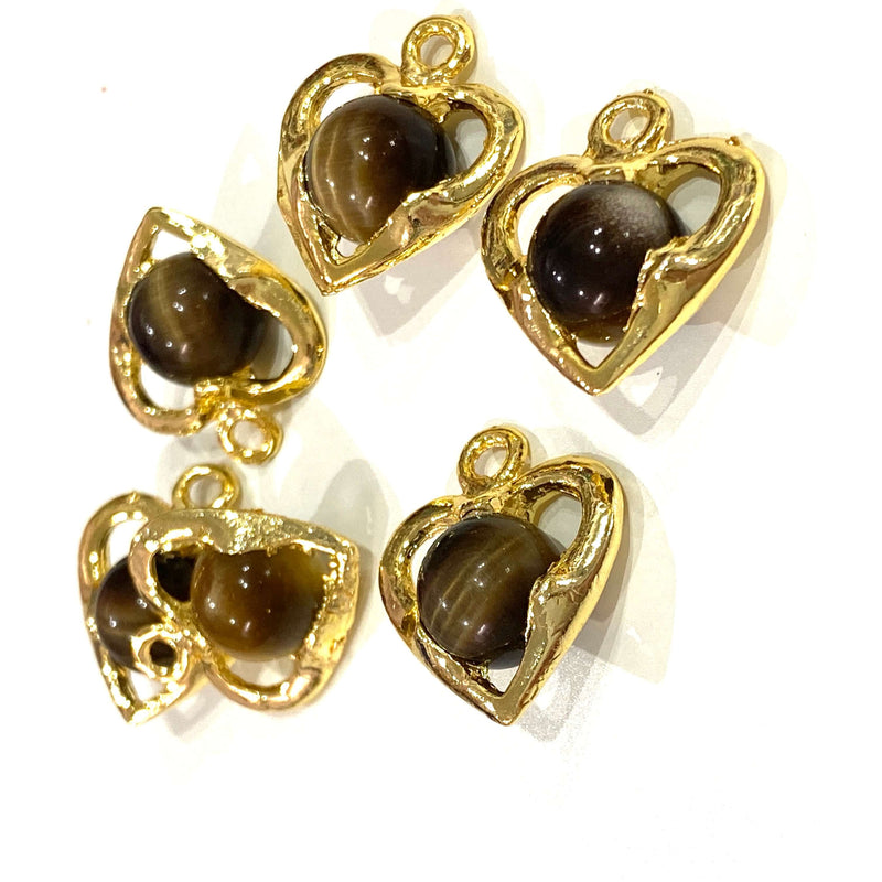 24Kt Gold Plated Heart 10mm Cat Eye Stone Pendant