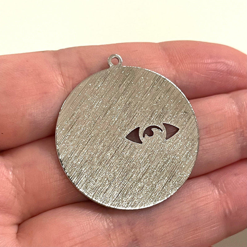 Silver Plated Textured Brass Pendant, Silver Charm