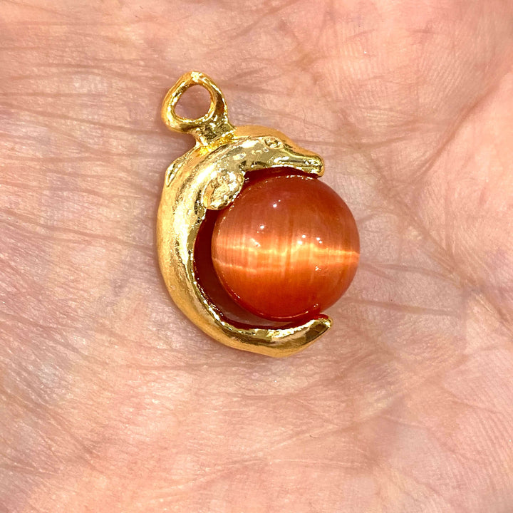 24Kt Gold Plated Dolphin 12mm Cat Eye Stone Pendant