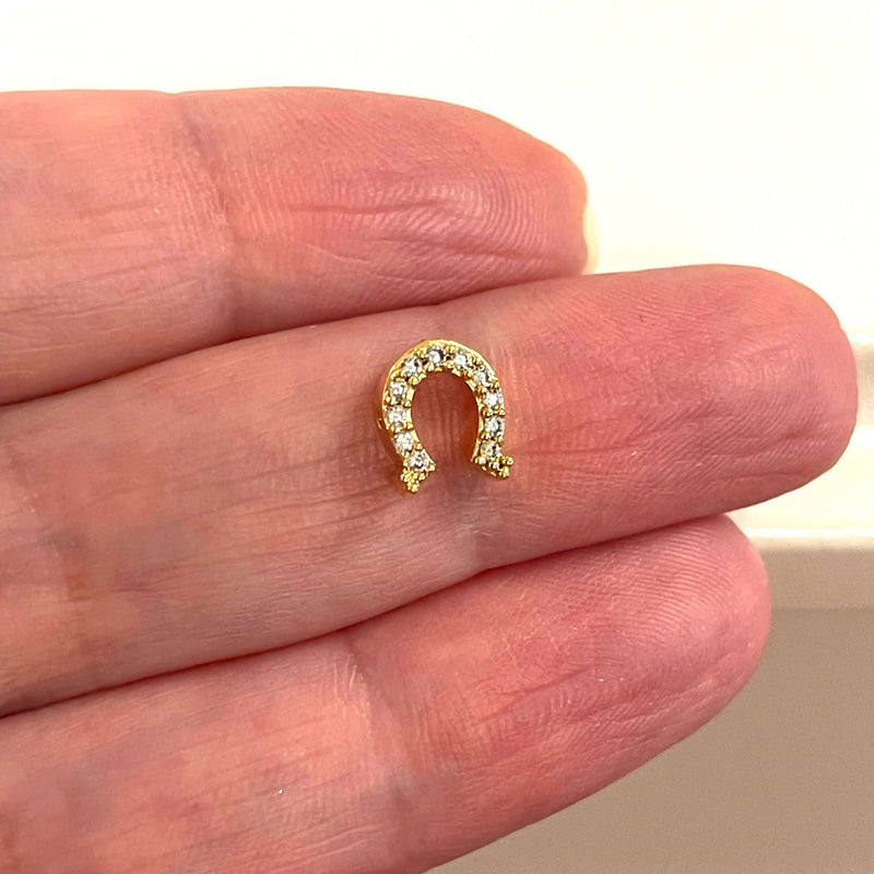 Charm Fer à Cheval Micro Pavé CZ Plaqué Or 24Kt