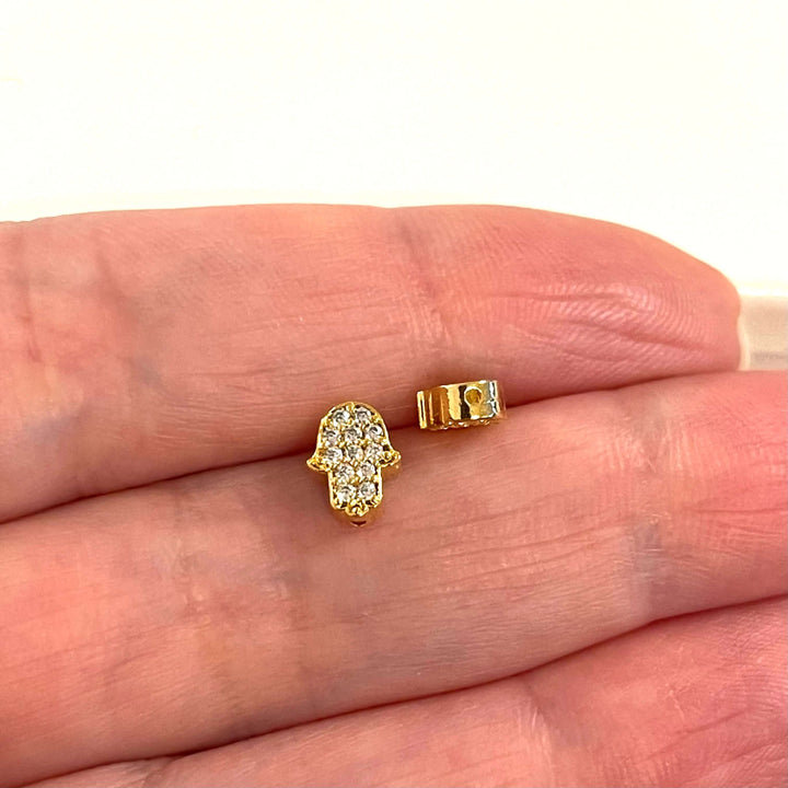 24Kt Gold Plated CZ Micro Pave Hamsa Charm