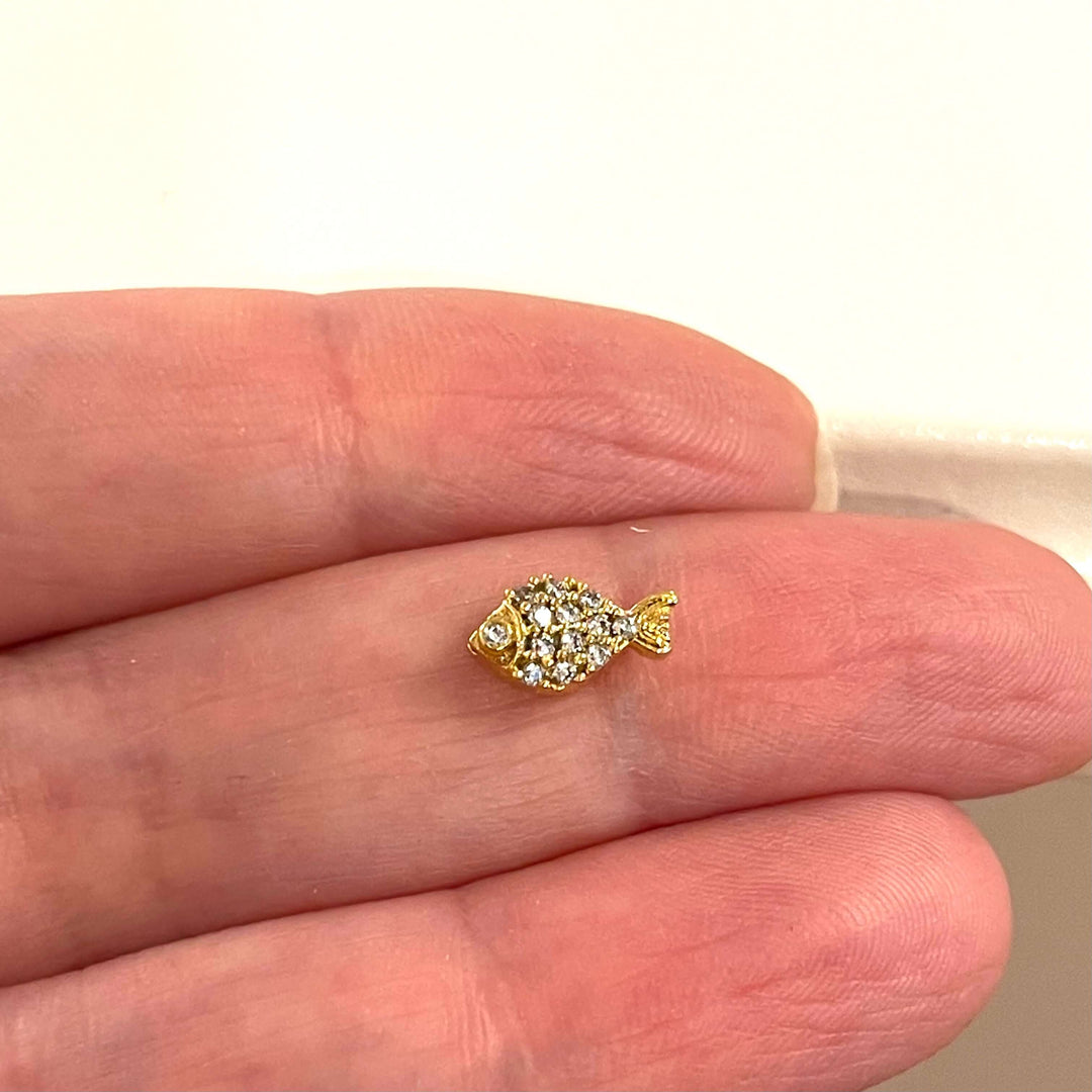 24Kt Gold Plated CZ Micro Pave Fish Charm