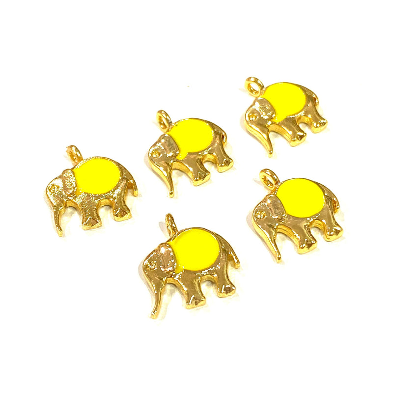 24Kt Gold Plated Enamelled Elephant Charms,5 Pcs in a Pack