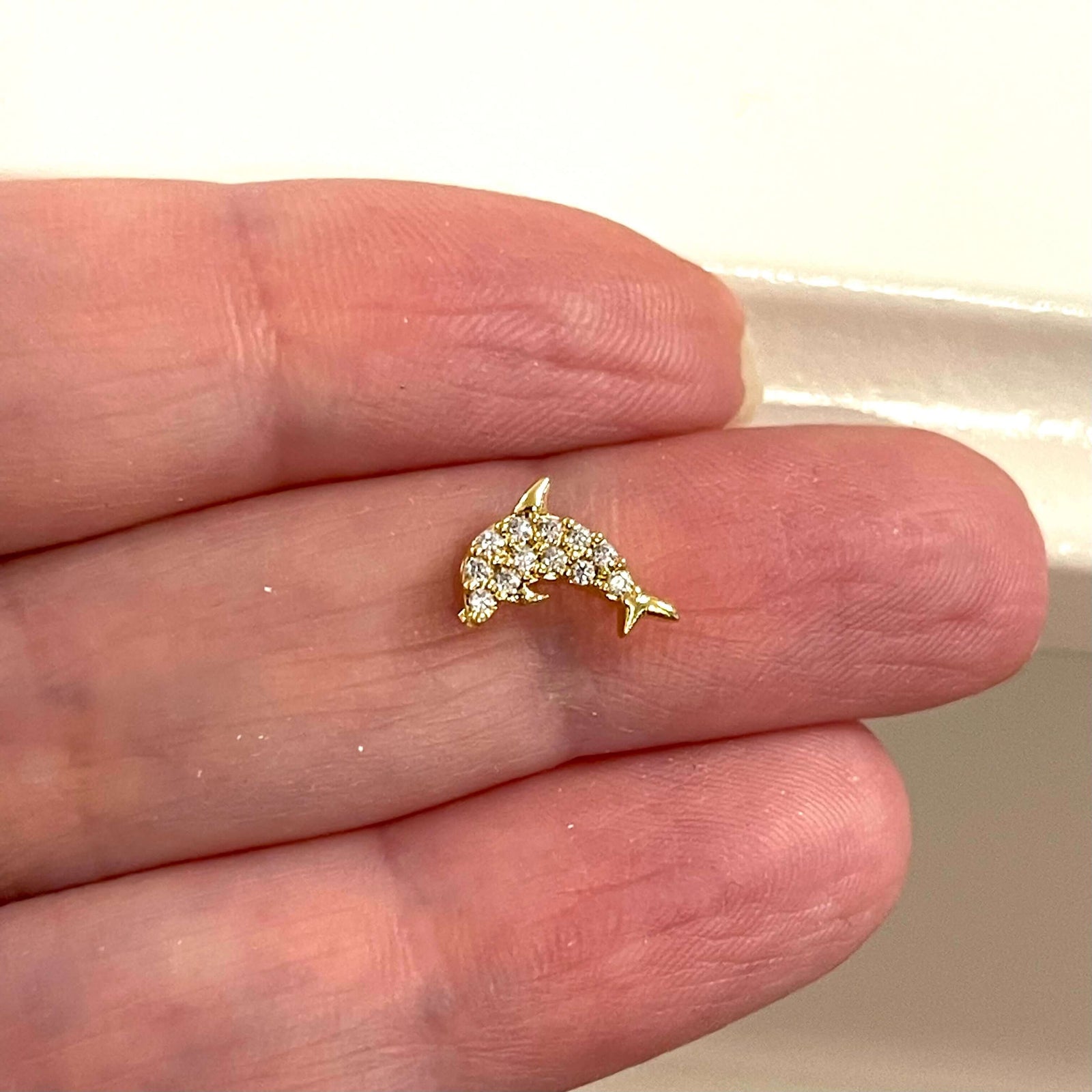 24Kt Gold Plated CZ Micro Pave Dolphin Charm