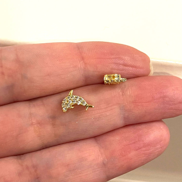 24Kt Gold Plated CZ Micro Pave Dolphin Charm