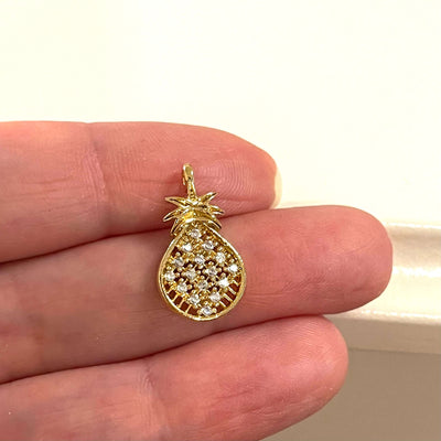 24Kt Gold Plated CZ Micro Pave Pine Apple Charm