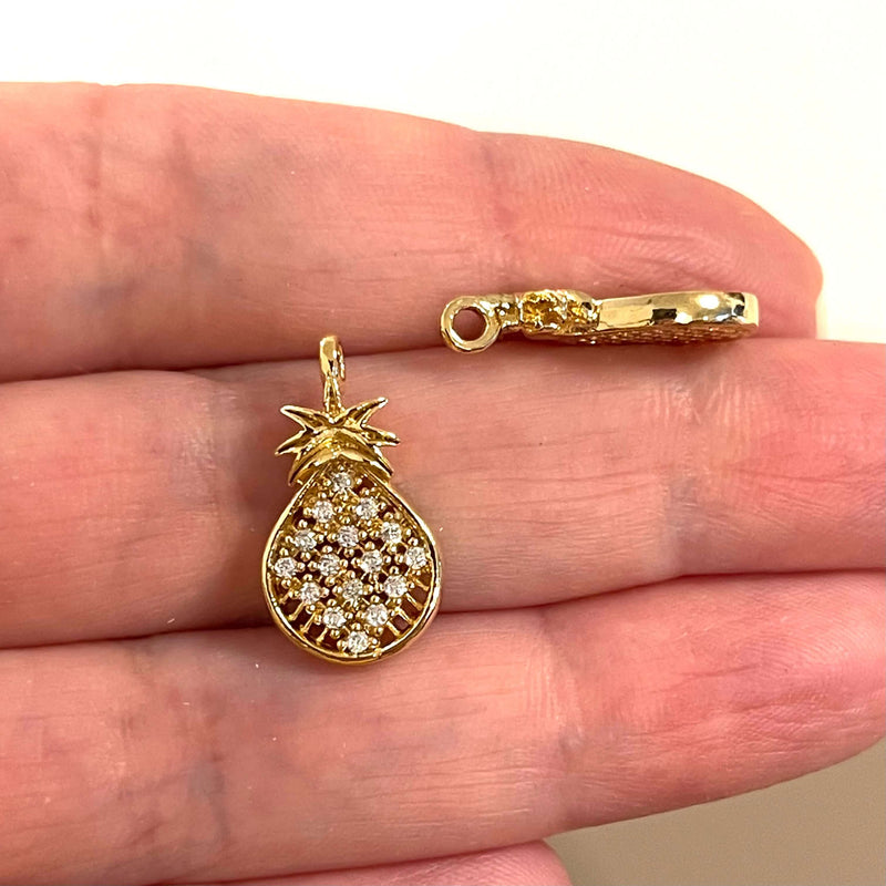 24Kt Gold Plated CZ Micro Pave Pine Apple Charm