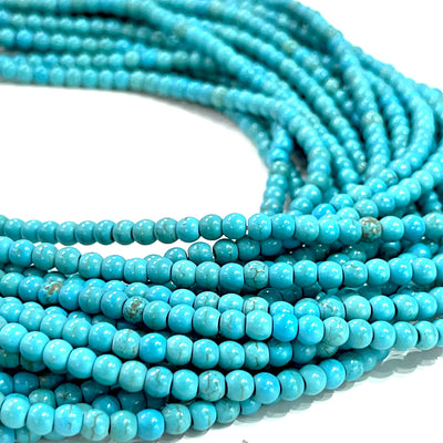 Turquoise Howlite Beads, Smooth Round 4mm, 100 beads per strand, 16" Full Strand, Gemstone