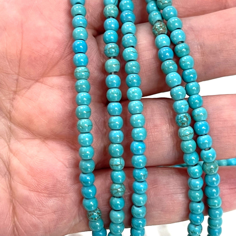 Türkisfarbene Howlith-Perlen, glatt, rund, 4 mm, 100 Perlen pro Strang, 16" ganzer Strang, Edelstein
