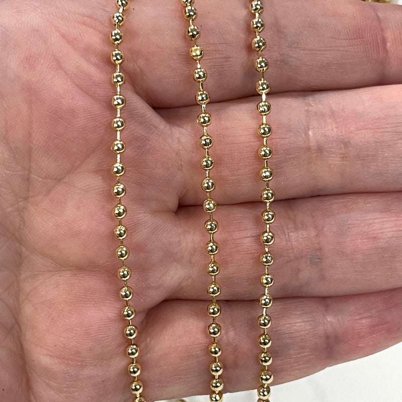 Chaîne à billes plaquée or, chaîne à billes en or de 2 mm