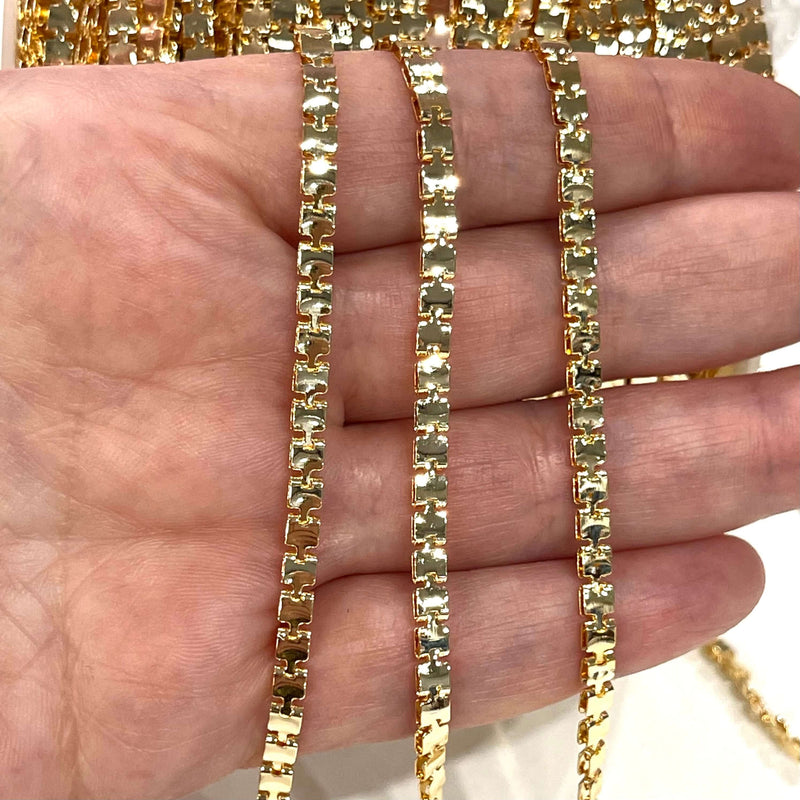 24Kt Shiny Gold Plated 3mm Soldered Chain, 3.3 Feet, 1 Meter